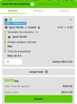 Seleções no recurso Criar Aposta