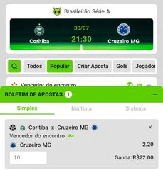 Boletim esportivo da F12.bet na tela do celular